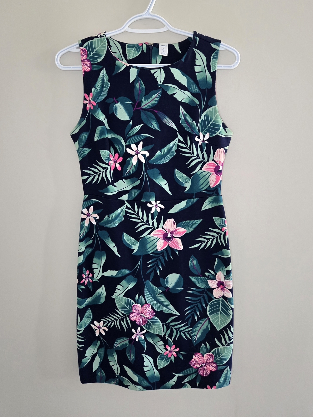 Old Navy navy, pink tropical floral sleeveless sheath dress, xs, new